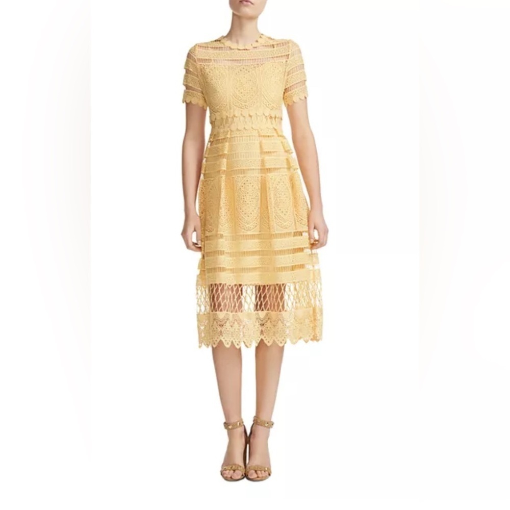 Maje Roseray Guipure Lace Midi Dress Yellow Size 2